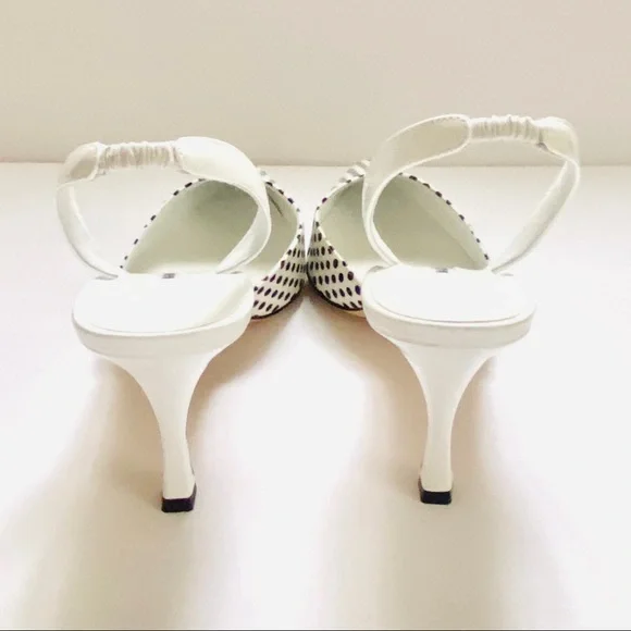 NWT: MANOLO BLAHNIK | White with Black Polkadots Carolyne Kitten-Heel Pumps - Picture 7 of 11